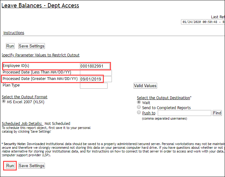 Screenshot of Leave Balances Query